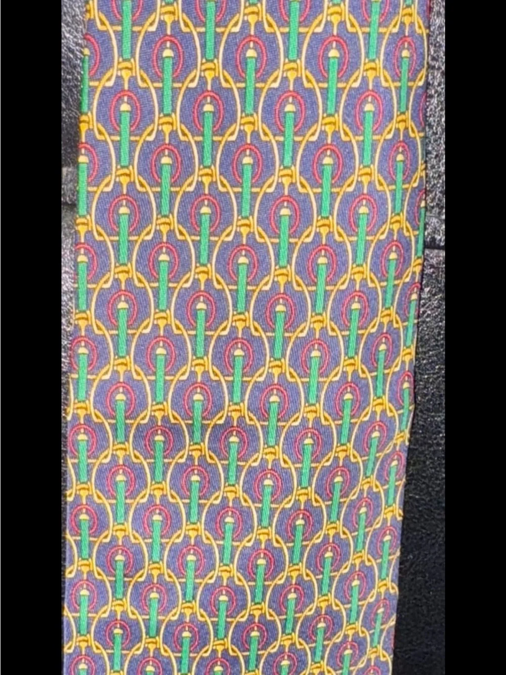 Barney’s Men's Patterned Silk Tie in Green, Red and Yellow